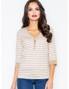 Figl Bluza dama - Bumbac/Elastan - Bej/Alb -