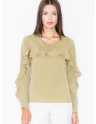 Figl Bluza dama cu volane - Poliester/Elastan/Viscoza - Masliniu