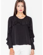 Figl Bluza dama cu volane - Poliester/Elastan/Viscoza - Negru