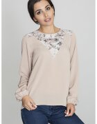 Figl Bluza dama - Decolteu floral - Polister/Viscoza/Elastan - Crem
