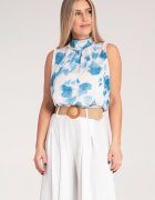 Figl Bluza dama - Fara maneci - Poliester - Alb/Albastru -