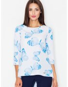Figl Bluza dama Fluturi - Poliester - Alb/Albastru