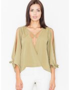 Figl Bluza dama - Maneci decupate - Poliester/Elastan/Viscoza - Masliniu -