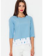 Figl Bluza dama - Maneci trei sferturi - Poliester - Albastru deschis/Alb