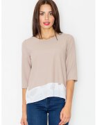 Figl Bluza dama - Maneci trei sferturi - Poliester - Bej/Alb -