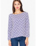 Figl Bluza dama - Poliester/Elastan - Model geometric - Alb/Albastru -