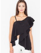 Figl Bluza dama - Poliester/Elastan/Viscoza - Cu volane - Negru