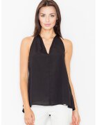 Figl Bluza dama - Poliester/Elastan/Viscoza - Spatele deschis - Decolteu V - Negru