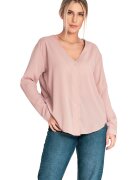 Figl Bluza eleganta de vara - cu decolteu in V - roz - poliester si elastan