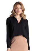 Figl Bluza eleganta M621 - negru - guler decorativ - poliester/viscoza - maneci lungi