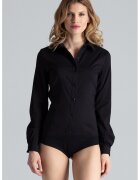 Figl Body de dama - negru - bumbac - regular fit - cu guler