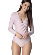 Figl Body elegant - cu gat si cusatura in talie - roz - poliester 95% - elastan 5% -