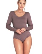 Figl Body elegant cu maneca lunga - decolteu bateau - maro - viscoza/elastan