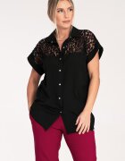 Figl Camasa dama ajurata - neagra - maneca scurta - dantela - poliester 80%