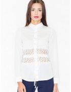 Figl Camasa dama - Poliester/Viscoza/Elastan - Insertie dantela - Alb