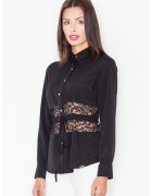 Figl Camasa dama - Poliester/Viscoza/Elastan - Insertie dantela - Negru -