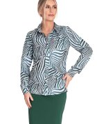 Figl Camasa eleganta model zebra - verde/alb - material poliester/elastan - cu guler - maneci lungi