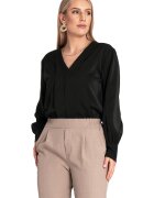 Figl Camasa eleganta neagra - din poliester - cu maneci lungi - decolteu in V -