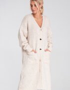 Figl Cardigan lung bej - tricotat - cu nasturi - croiala supradimensionata - buzunare