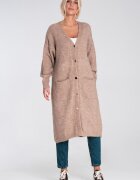 Figl Cardigan lung maro - tricotat - cu nasturi - croi lejer - buzunare - acril poliester