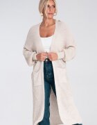 Figl Cardigan maxi bej - tricotat - croi lejer - cu buzunare - acril