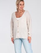 Figl Cardigan scurt dama - pulover cu nasturi decorativi - bej - material tricotat - poliester