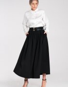 Figl Fusta evazata midi - neagra - cu curea - buzunare laterale - poliester -