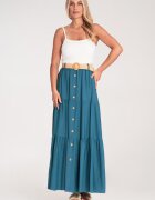 Figl Fusta maxi bleumarin - cu nasturi si volane - din bumbac - cu talie elastica -