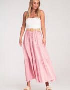 Figl Fusta maxi roz - bumbac - cu volane si curea impletita -