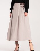 Figl Fusta midi cu curea - bej - material usor - poliester -