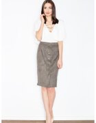 Figl Fusta midi gri - cu nasturi - poliester 95% - elastan 5%