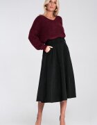 Figl Fusta midi neagra - evazata - cu curea - material sintetic