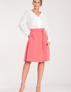 Figl Fusta midi roz - cu curea aurie - croi evazat - poliester