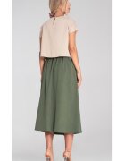 Figl Fusta midi verde - talie inalta - curea - evazata - cu buzunare -