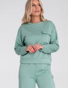 Figl Hanorac dama tricot - buzunar decorativ - croi lejer - verde menta -