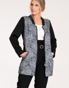 Figl Palton dama M1062 - negru - design modern - guler ridicat - material textil cu motiv floral