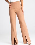 Figl Pantaloni dama M955 - eleganti - cu talie inalta - plisati - maro - poliester - viscoza - elastan