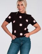 Figl Pulover dama - cu maneca scurta - flori - maro viscoza