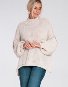 Figl Pulover dama - guler inalt - gros - bej poliester