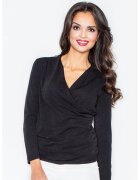 Figl Pulover dama negru - elegant - din poliester si elastan - cu decolteu tip plic -