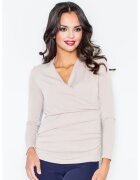 Figl Pulover dama plic - bej - material tricotat - maneci lungi -