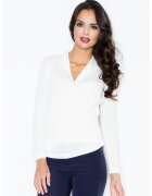 Figl Pulover dama - plic - ecru - material tricotat - maneci lungi -