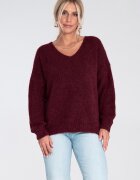 Figl Pulover dama supradimensionat - decolteu in V - visiniu - material lejer - acril
