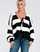 Figl Pulover dama - tricotat - dungi - negru alb - acril