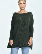 Figl Pulover supradimensionat decolteu larg - impletituri - verde - tricotaje cu lana -