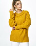 Figl Pulover supradimensionat - galben - tricotaj cu lana - decolteu barca -
