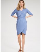 Figl Rochie albastra M702 - maneci scurte - decolteu in V - poliester 100%