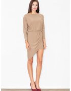 Figl Rochie asimetrica - bej - cu maneci lungi - poliester - eleganta - versatila