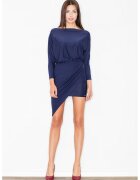 Figl Rochie asimetrica bleumarin - eleganta - cu maneci lungi - din poliester -