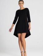 Figl Rochie asimetrica - plisata - maneci 3/4 - spate prelungit - poliester-viscoza negru